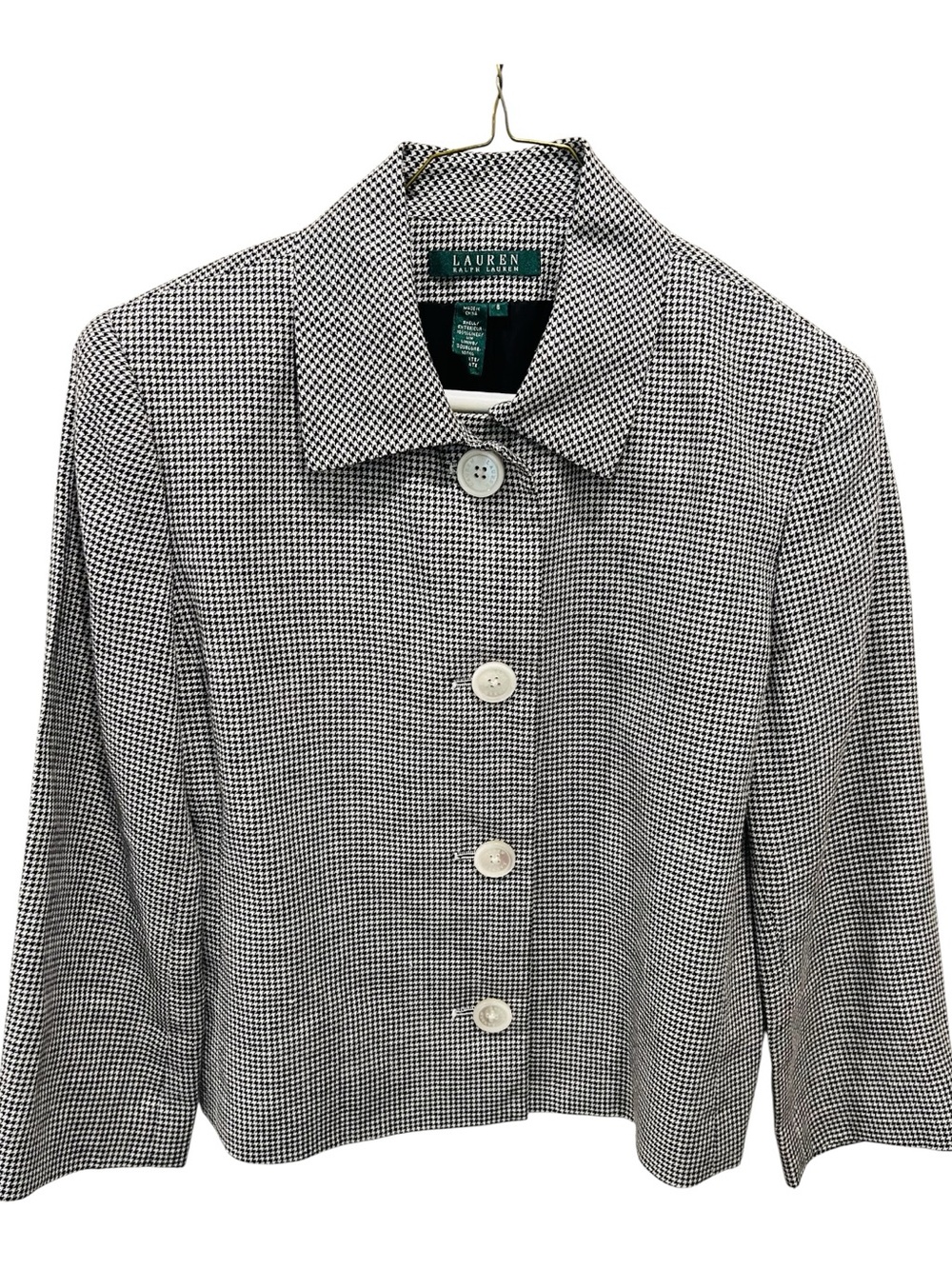 Vintage 90s Lauren Ralph Lauren Houndstooth Linen Wool Blazer Jacket Women’s 8